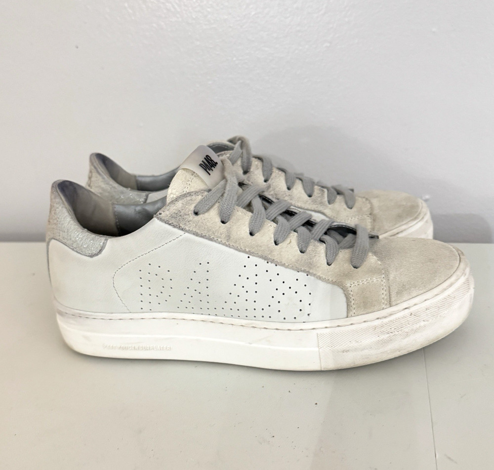 P448 Thea Platform Sneaker Sz 39/9 White Gray Leather Suede Minimalist Luxury